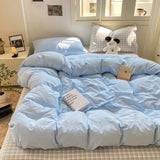 Popxstar  Striped Bedding Set Ins Korean Duvet Cover Set Flat Sheets Set With 2 Pillowcases Single Twin Full Queen Size Bed Linen Set