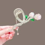 Popxstar New Female Camellia Flower Grab Clip Retro Ponytail Braid Crab Metal Grab Clip Fashion Sweet Girl Hair Card Hair Accessories