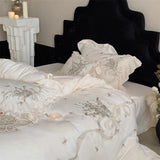 Popxstar  lily of the valley Embroidery Ruffles Princess Bedding Set Velvet Warm Winter Duvet Cover Flat/Fitted Bed Sheet Pillowcases 4Pcs