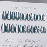 Popxstar  Glossy Cat Eyes Fake Nails Full Cover Almond Black Press on Nail Women Girls DIY Manicure Simple Wearable False Nails Tips 24Pcs