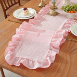 35x180cm Ruffled Edge Table Runner Cotton Solid Color Cotton Table Runner Ruffled Edge Anti Slip Rectangular Table Runner