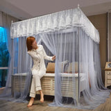 Popxstar Embroidery Lace Palace Mosquito Net with Stainless Steel Bracket Square Princess Mosquito Tent for Bed Double Bed Nets Canopy
