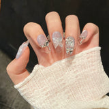 10pcs Cat Eye Handmade Press on Nails Almond Glue on Nails Glitter Diamond Butterfly Acrylic Fake Nail French Tip False Nail Art