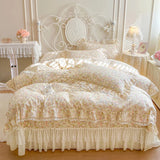 Popxstar  Floral Lace Ruffles 100% Cotton Double Yarn Soft Bedding Set Duvet Cover Quilted Bedspread Bed Skirt Bed Sheet Set Pillowcases