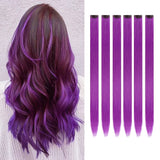 Popxstar 6pcs/pack Clip in Hair Extensions Colored Party Highlights for Girls 22 inches Multi-colors Straight Hair Synthetic Hairpieces
