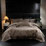 Popxstar  4Pcs European Luxury Brocade Silk Cotton Embroidery Bedding Set Soft Silky Duvet Cover Set With Quilted Bedspread Pillowcases