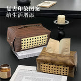 Popxstar Vine Woven Tissue Box Aesthetic Tissue Case Living Room Coffee Table Napkin Holder Antique Wood Grain Tissue Box Holder
