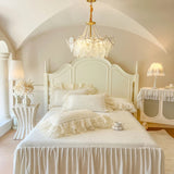 Popxstar  Romantic Lace Ruffles Handmade Beads Velvet Winter Warm Thickened Princess Bedding Set Duvet Cover Bed Skirt Pillowcases 4Pcs