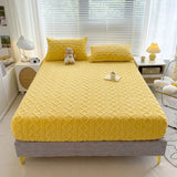 Popxstar  Winter Warm Fitted Sheet Milk Velvet Bed Cover Solid Color Thickened Mattress Protector for Bedroom Living Room Mattress Cover