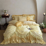 Popxstar  1000TC Egyptian Cotton Vintage French Palace Style Pleated Lace Ruffles Bedding Set Duvet Cover Bed Skirt Pillowcases 4Pcs
