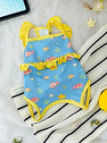 Fish Print Ruffle Trim Pet Bikini Swimsuit Cooling Sun Protection Summer Outdoor Beach For Small Medium Dogs Cats Puppies