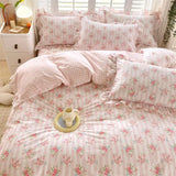 Popxstar  Pink Color Duvet Cover with Ruffles 100%Cotton Flower Printed housse de couette for Girls Pure Cotton Bed Cover King