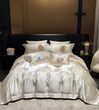 Popxstar  High Precision Damask Egyptian Cotton Flower Embroidery Luxury 4/5Pcs Bedding Set Duvet Cover Flat/Fitted Bed Sheet Pillowcases