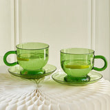 Popxstar Set of 2 Cups and Saucers Glass Mug Coffee Tea Water Bottle Cup Set Mugs Drinkware Heat-resistant Glass