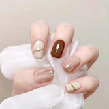 Popxstar  Glossy Peach Pink Color Fake Nails Glitter Solid Color Short Round Head Reusable Stick-on Nails For Lovely Girls Dress Matching