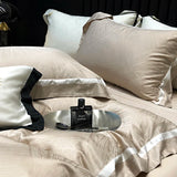 Popxstar  Luxury Satin Jacquard Bedding Set 1000TC Lyocell Cotton Soft Silky Duvet Cover Set Bed Sheet/Fitted Sheet Pillowcases 4Pcs