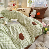 4Pcs Bedding Set Summer Comforter Set Cute Fresh Green Checkered Heart Double Single Bed Linen Queen Bed Sheets Plaid De Luxe