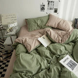 Popxstar  High Quality Solid Color Double Washed Cotton Bedding 4 Pieces Set Student Dormitory Bed Linen Duvet Set Bed Suit