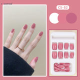 Popxstar  Glossy Peach Pink Color Fake Nails Glitter Solid Color Short Round Head Reusable Stick-on Nails For Lovely Girls Dress Matching