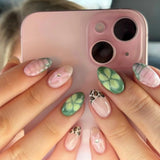 Popxstar 24pcs White Flower Fake Nail Tips Ins Yellow Pink Blush False Nails Wearable Full Cover European Almond Shaped Press on Nails