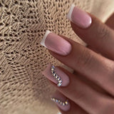 Popxstar  24pcs Wearable Fake Nails Simple Gradient White French Press on Nails Art Argent Shiny Powder Design Short Square False Nail Set