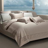 Popxstar  1400TC Egyptian Cotton Silky Luxury Wide Edge Embroidery Grey Bedding Set Duvet Cover Bed Sheet/Fitted Sheet Pillowcases 4Pcs