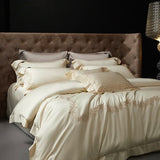 Popxstar  Luxury Embroidery Bedding Set 800TC Lyocell Cotton Soft Silky Cool Feeling Duvet Cover Flat/Fitted Bed Sheet Pillowcases 4Pcs