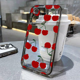 Popxstar INS Korean Red Cherry Phone Case For iPhone 15 Pro Case iPhone 11 13 12 14 Pro Max XR XS X 7 8 Plus SE Clear Shockproof Cover