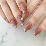 Popxstar 24pcs Gradient Fake Nails French Ballerina Nail Waterproof Faux Medium Coffin false nails Fingernails Press on Nails Tips