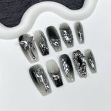Popxstar 10Pcs Long Ballerina Handmade Press on Nails Pink Black Fake Nails Wearable Stick-on Nails Full Cover False Nail Uñas Postizas