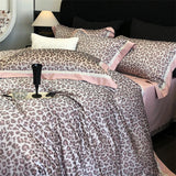 Popxstar  800TC Lyocell Cotton Soft Silky Luxury Bedding Set Leopard Print Wide Edge Duvet Cover Flat/Fitted Bed Sheet Pillowcases 4Pcs