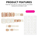 Popxstar  24Pcs Summer Fake Toenails White Short Square Press On Toe Nails Glossy Sequins Designs Women Girls Acrylic False Nails Art