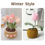 Popxstar Handmade DIY Tulip Flowers Plant Potted Crochet Knitting Kit for Adults and Kids Crochet Starter Knitting Kit