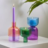 Popxstar Candle Holder for Pillar Candles Stand Home Decor Colorful Glass Flower Vase Decorative Bottle Jar Storage Bowl Plant Container