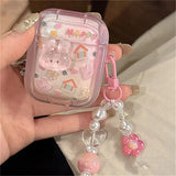 Popxstar Cute 3D Rabbit Headphones Case For AirPods 1 2 3 With Love Heart Beads Pendant Protective Shell Soft Cover For AirPods Pro 2