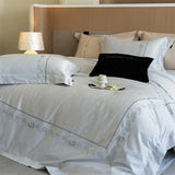 Popxstar  1000TC Egyptian Cotton Brushed Jacquard Embroidery Luxury Solid Color Bedding Set Duvet Cover Flat/Fitted Sheet Pillowcases 4Pcs