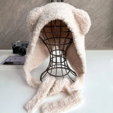 Popxstar Cute Girl Knit Ear Protection Hat Bear Women Earmuffs Cap Woolen Crochet Bonnet Solid Color Hood Beanies Winter Warm Headgear