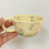 Popxstar  Ceramic Mugs Irregular Flower Coffee Milk Yellow Hand Pinched Cups Cute Korean Style Oat Breakfast Juice Black Tea Kawaii Cup
