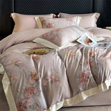 Popxstar  1000TC Lyocell Cotton Brushed Luxury Bedding Set Flowers Prints Duvet Cover Flat/Fitted Bed Sheet Pillowcases 4Pcs