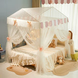 New Princess Style Small House Mosquito Net with Bracket for Girls 4 Doors Lace Canopy Bedroom Decoration