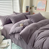 Popxstar Cotton Bed Linen Solid Bedding Set with Sheet Duvet Cover Pillowcases Single Couple Bedsheet King Queen Double Twin Size