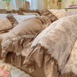 3/4Pcs Bedding Set Korean Country Style Purple Ruffle Duvet Cover Bed Sheets With Pillowcase Double Bed Linen Cotton Four-Season