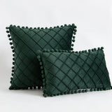 Premium Velvet Diamond Quilted Pillow Cover with Pom Design Sofa Pillow for Office Living Room 30x50cm 45x45cm Pillow Case