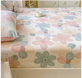 Popxstar 100% Cotton Elastic Bed Sheets Sets Plaid Print Fitted Sheet + 2pc Pillowcases Twin Full Queen King Cal-King Size Bed Cover