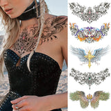 Popxstar Large Chest Waist Shoulder Back Waterproof Temporary Tattoo Sticker Lace Gemstone Flower Fake Tatoo Underboob Body Art For Women