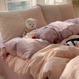 Popxstar  New small floral cloud wrinkle double yarn bed four-piece set princess lace quilt cover three-piece bed sheet set