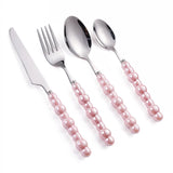 Popxstar  4Pcs/Set Luxury Ceramic Pearl Handle Cutlery Set Knife Fork Spoon Creative Cute Soup Spoon Western Food Steak Knife Spoon Fork