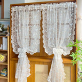 French Country Rustic Embroidered Flowers Sheer Curtains for Bedroom Kitchen Living Room Window Small Tulle Drapes Vintage Decor