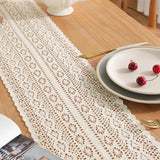 Popxstar Vintage Beige Table Runner Christmas Crochet Lace Cotton Blended Fabric with Tassel For Coffee Table Decor Wedding Decoration