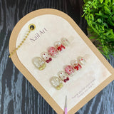 10pcs Lovely Cat Eye Press on Nails Red Bow Polka Dots Stick on Nails Glitter Pearl Rhinestone False Nails Short Squoval Nail